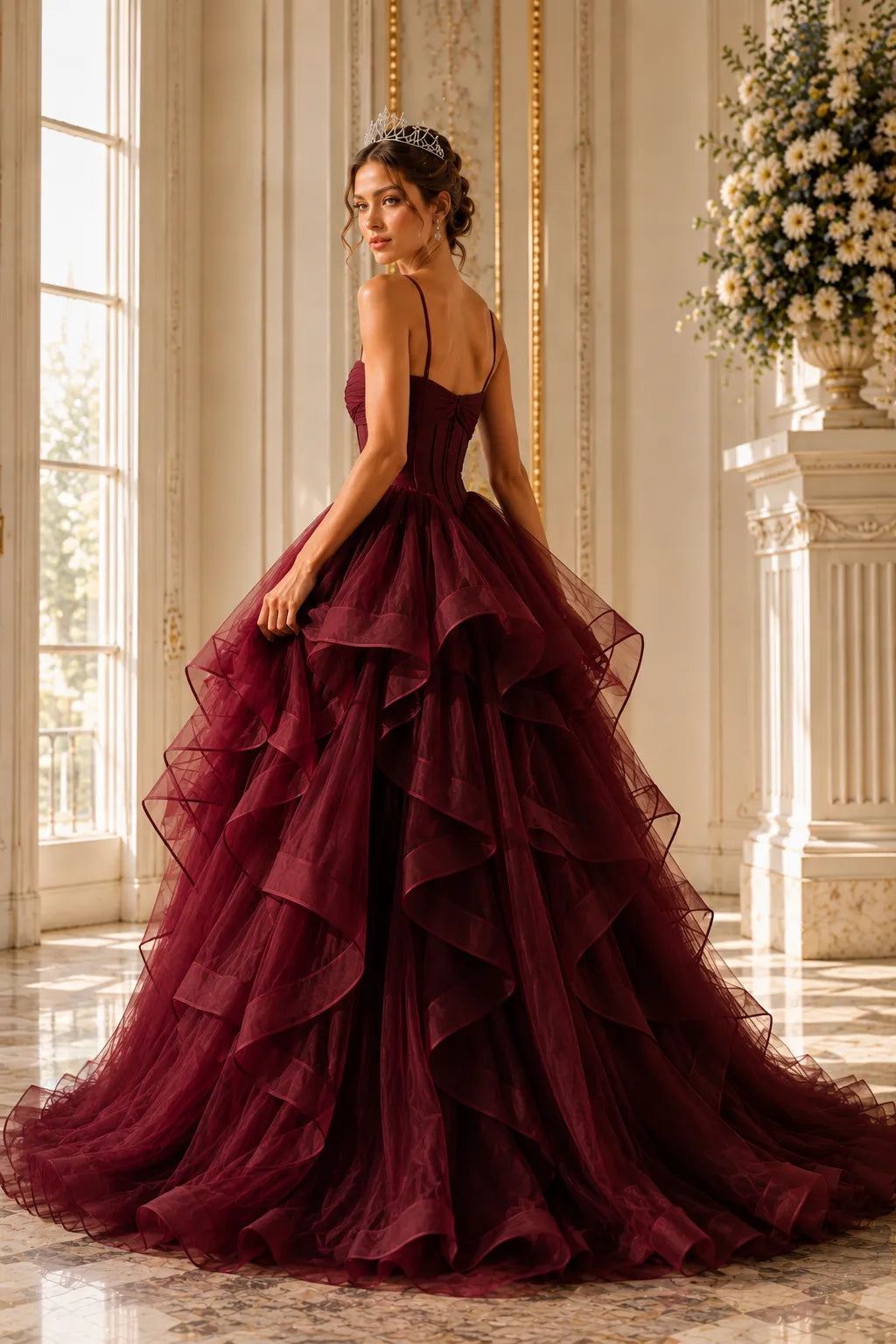 Romantic Ruffled Tulle Prom Dress Gown