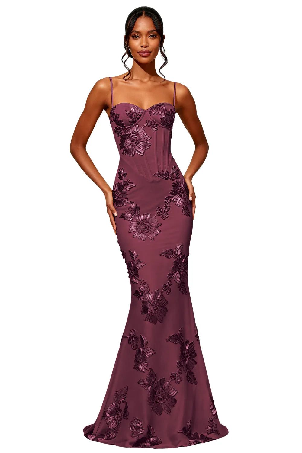 Spaghetti Strap Floral Formal Dress Mermaid Silhouette
