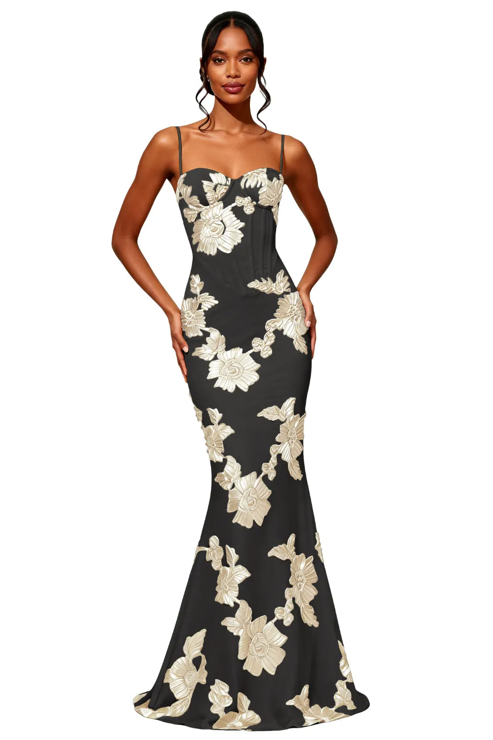 Spaghetti Strap Floral Formal Dress Mermaid Silhouette