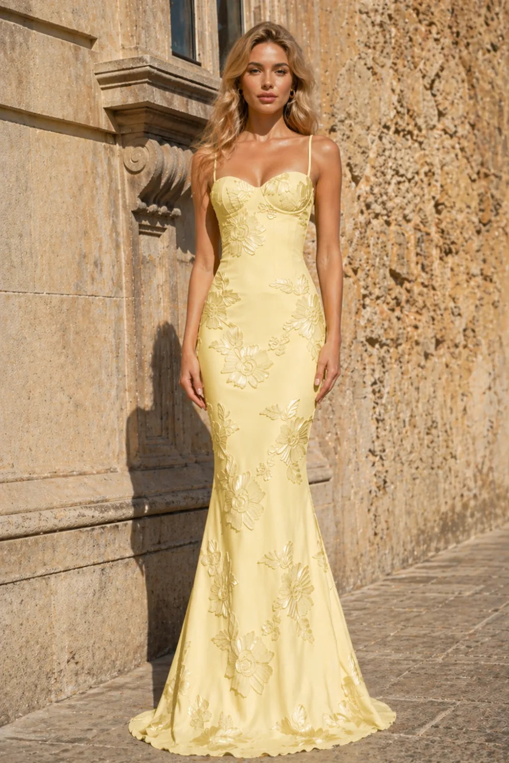 Spaghetti Strap Floral Formal Dress Mermaid Silhouette