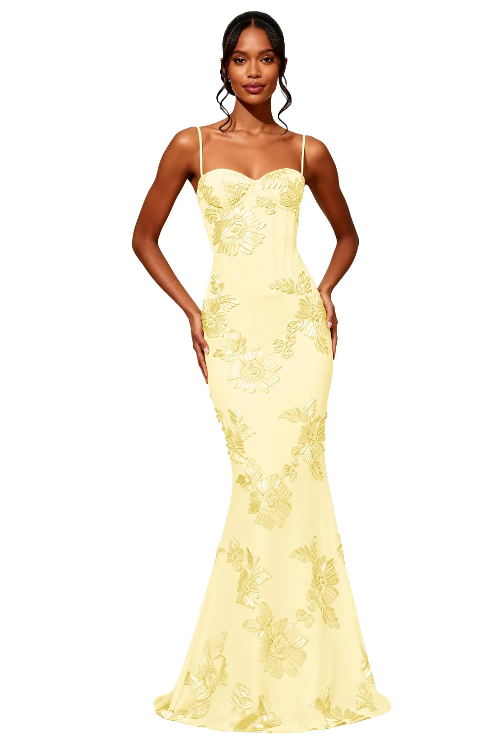 Spaghetti Strap Floral Formal Dress Mermaid Silhouette