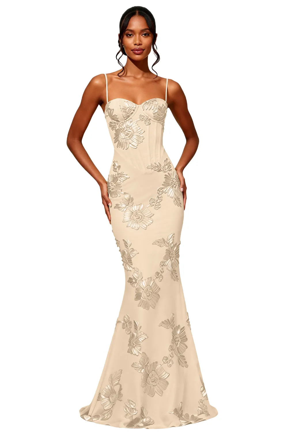 Spaghetti Strap Floral Formal Dress Mermaid Silhouette