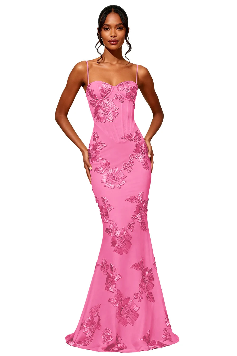 Spaghetti Strap Floral Formal Dress Mermaid Silhouette