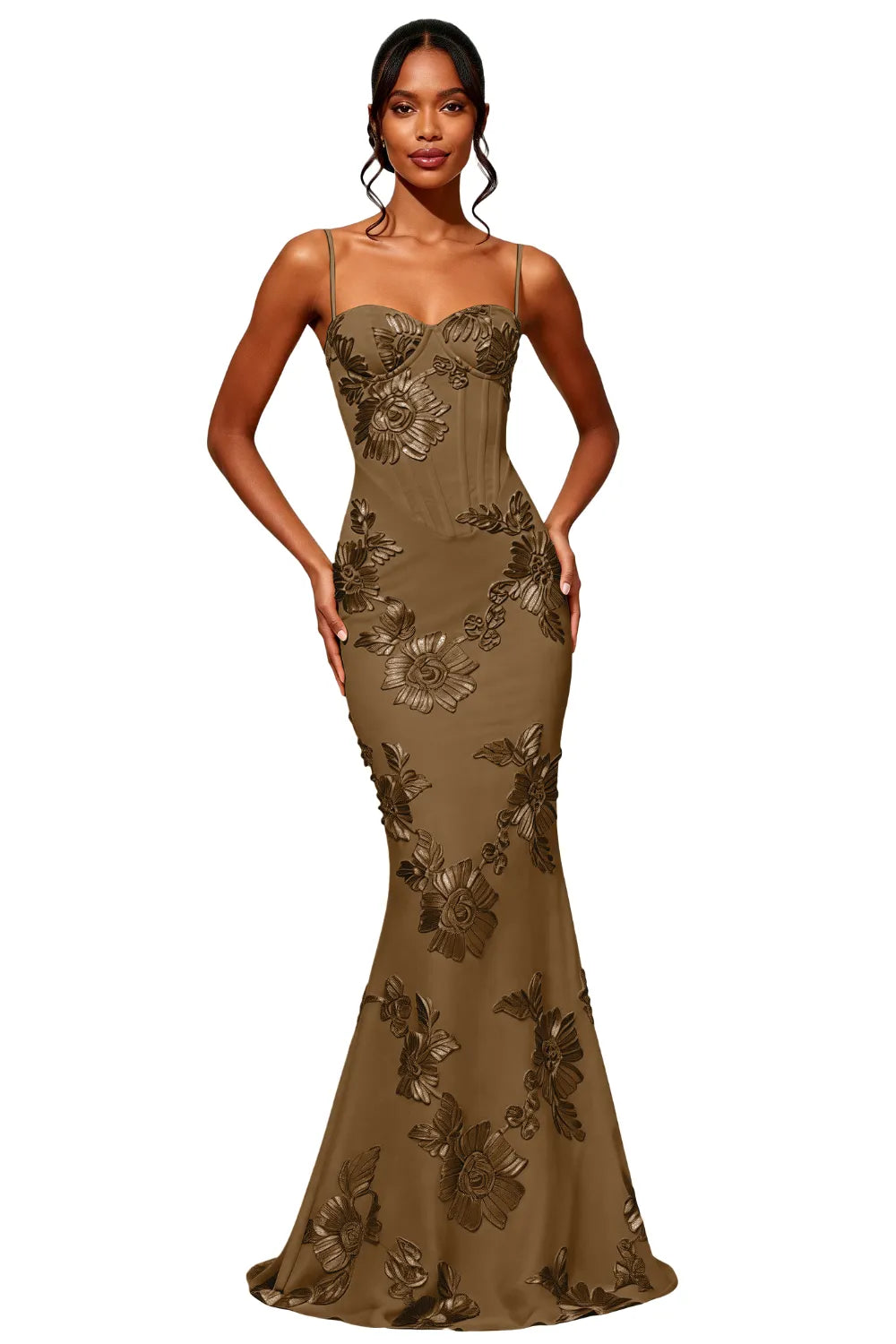 Spaghetti Strap Floral Formal Dress Mermaid Silhouette