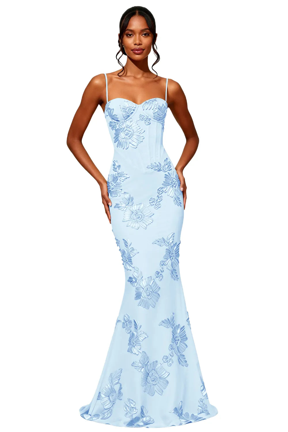 Spaghetti Strap Floral Formal Dress Mermaid Silhouette