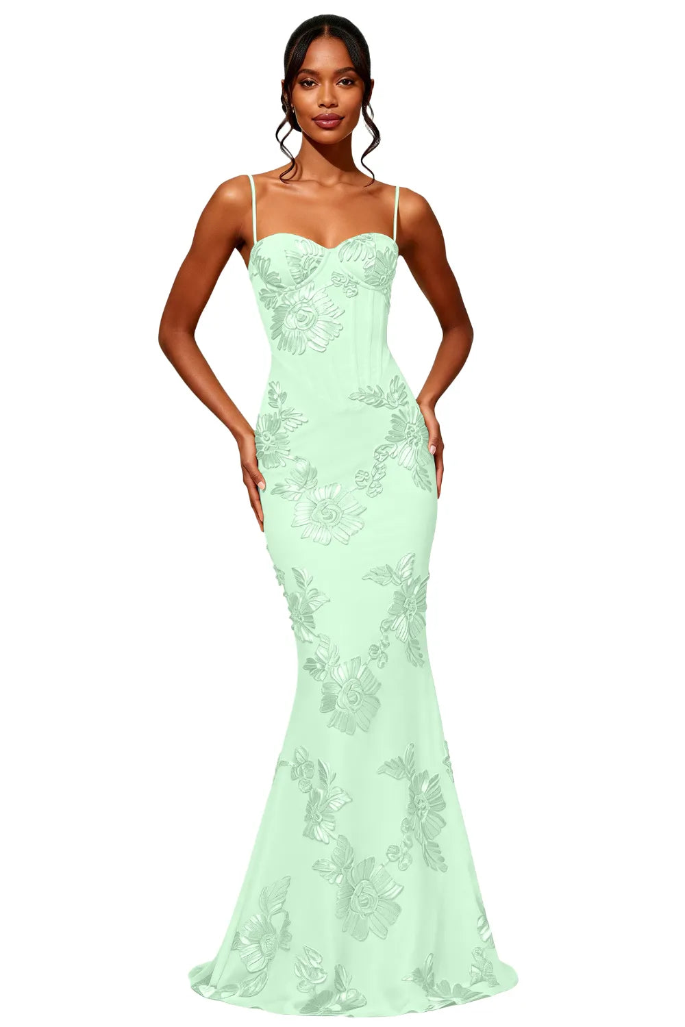 Spaghetti Strap Floral Formal Dress Mermaid Silhouette