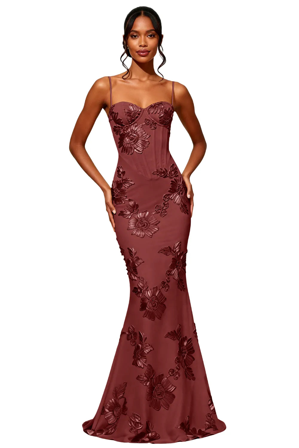 Spaghetti Strap Floral Formal Dress Mermaid Silhouette