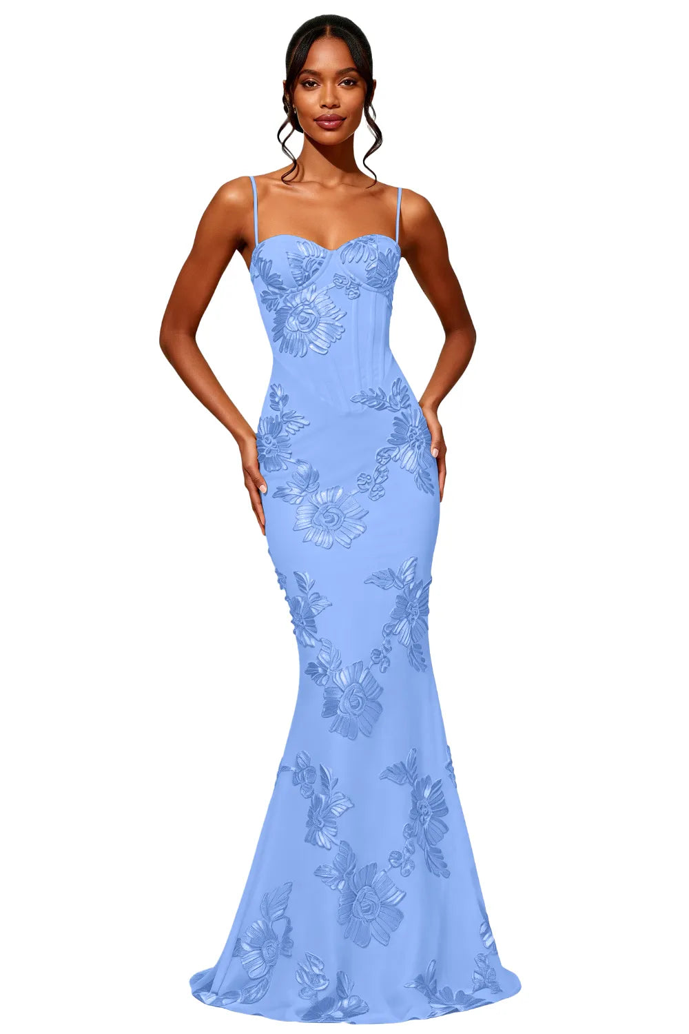 Spaghetti Strap Floral Formal Dress Mermaid Silhouette