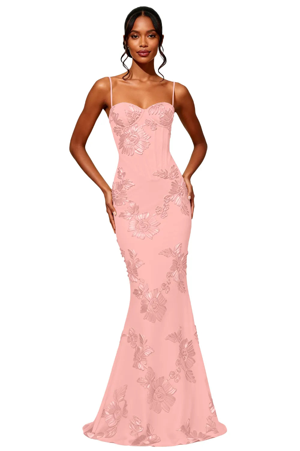 Spaghetti Strap Floral Formal Dress Mermaid Silhouette