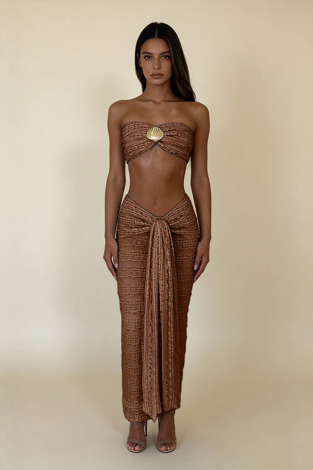 Seashell Detail Lace Two Piece Maxi Dress Set（SALE）