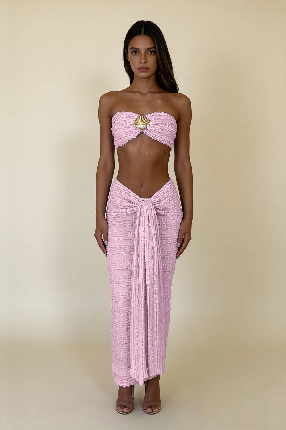 Seashell Detail Lace Two Piece Maxi Dress Set（SALE）