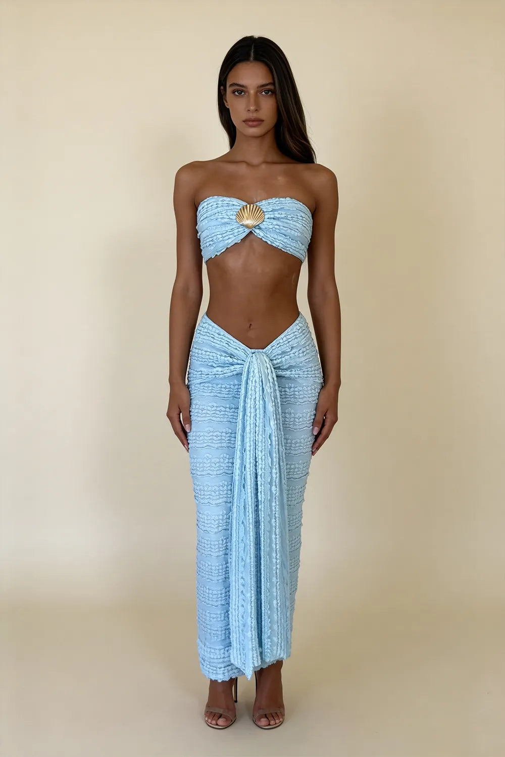 Seashell Detail Lace Two Piece Maxi Dress Set（SALE）