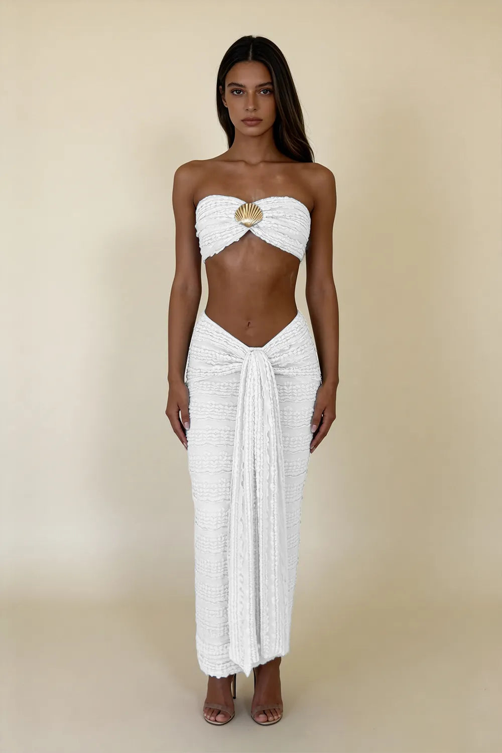 Seashell Detail Lace Two Piece Maxi Dress Set（SALE）