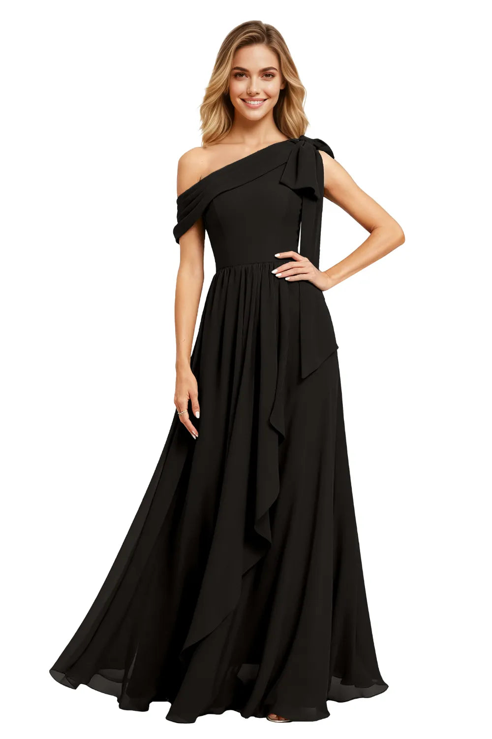 Ethereal One-Shoulder Backless Chiffon Maxi Dress