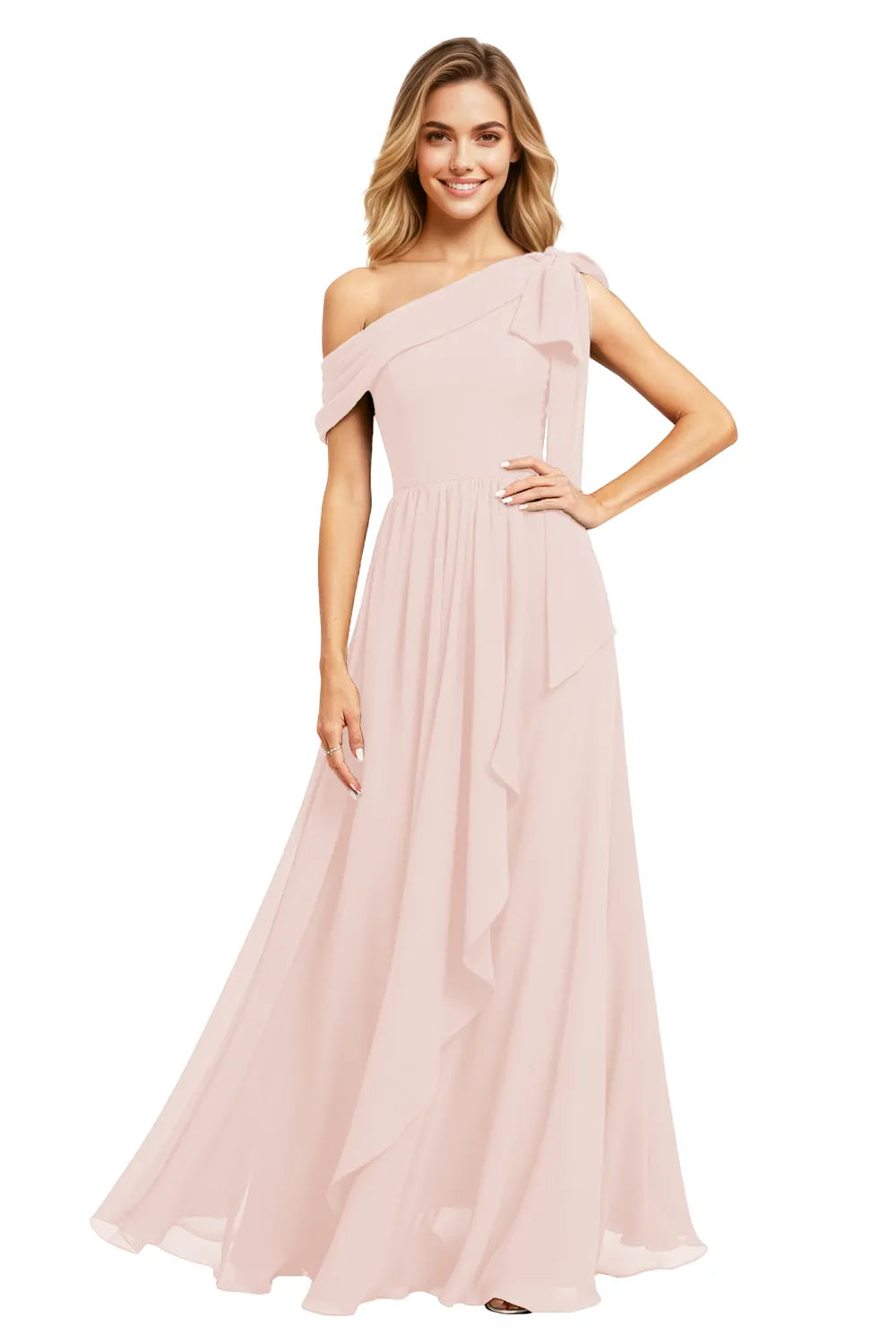 Ethereal One-Shoulder Backless Chiffon Maxi Dress