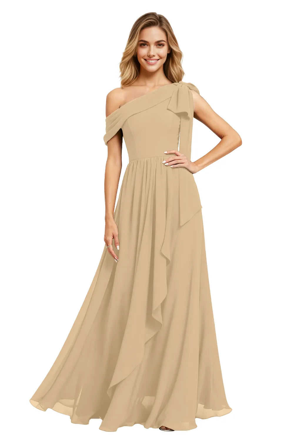 Ethereal One-Shoulder Backless Chiffon Maxi Dress