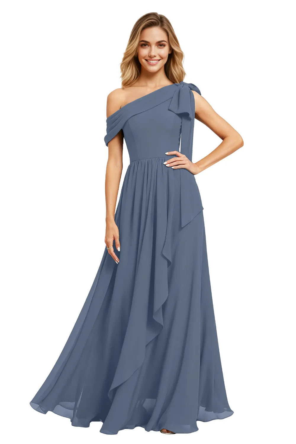Ethereal One-Shoulder Backless Chiffon Maxi Dress