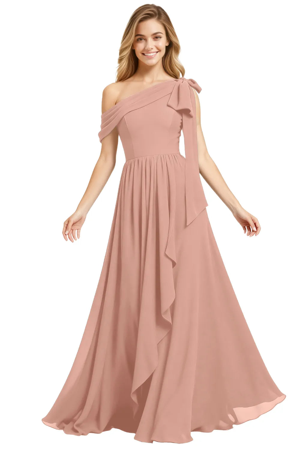 Ethereal One-Shoulder Backless Chiffon Maxi Dress