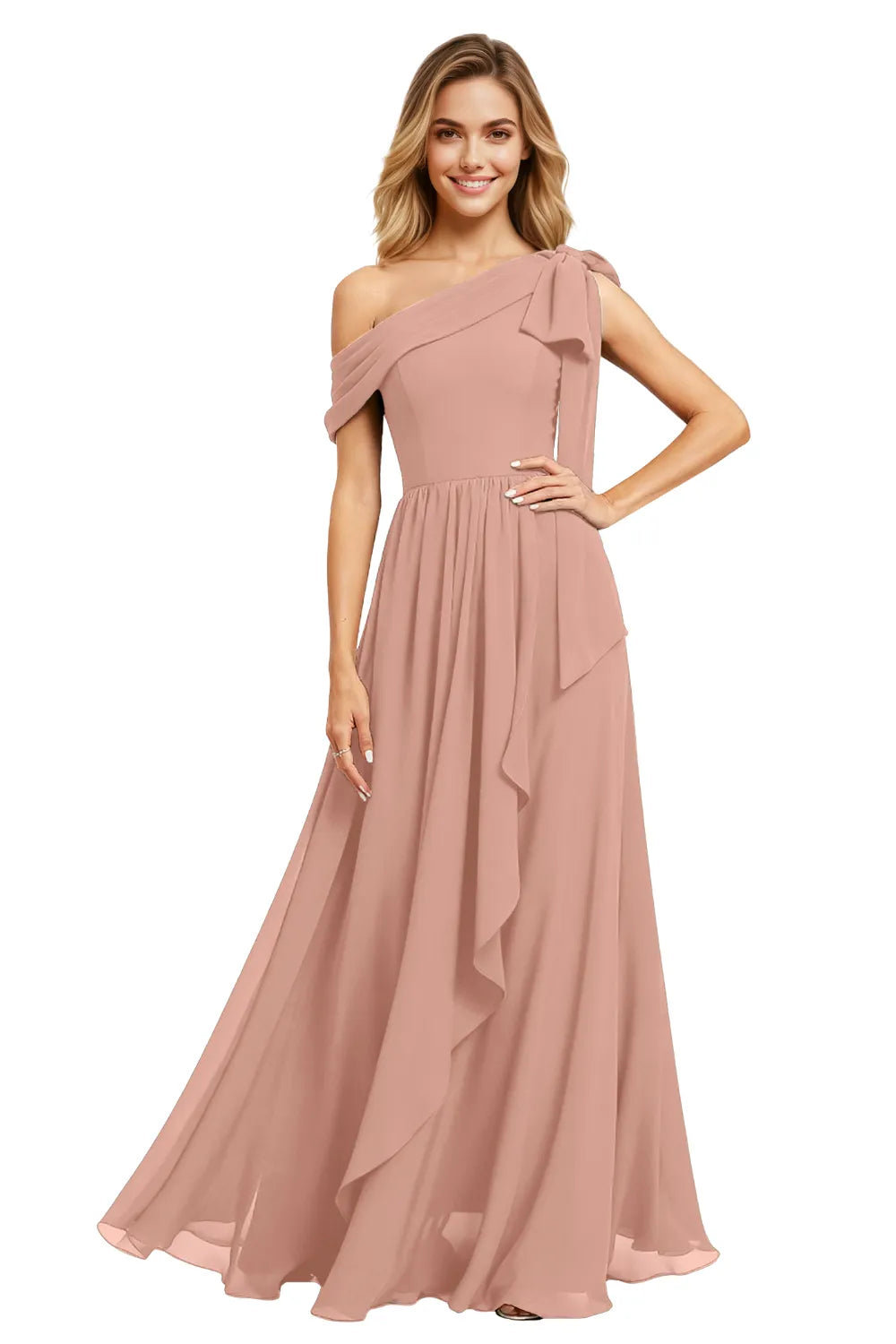 Ethereal One-Shoulder Backless Chiffon Maxi Dress