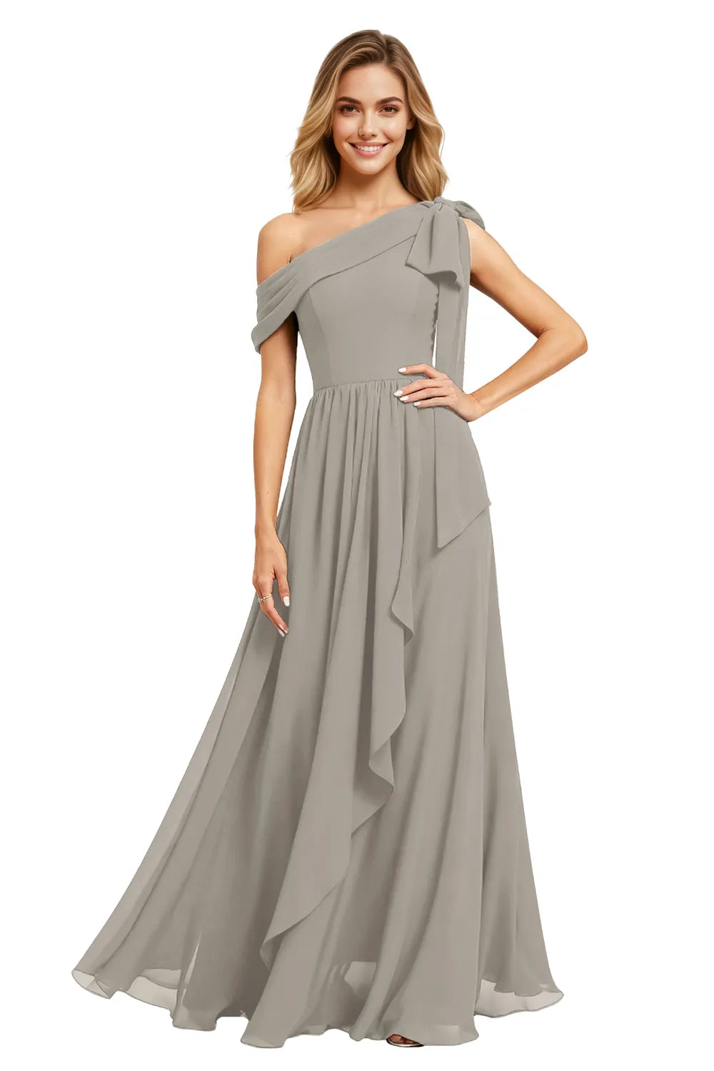Ethereal One-Shoulder Backless Chiffon Maxi Dress