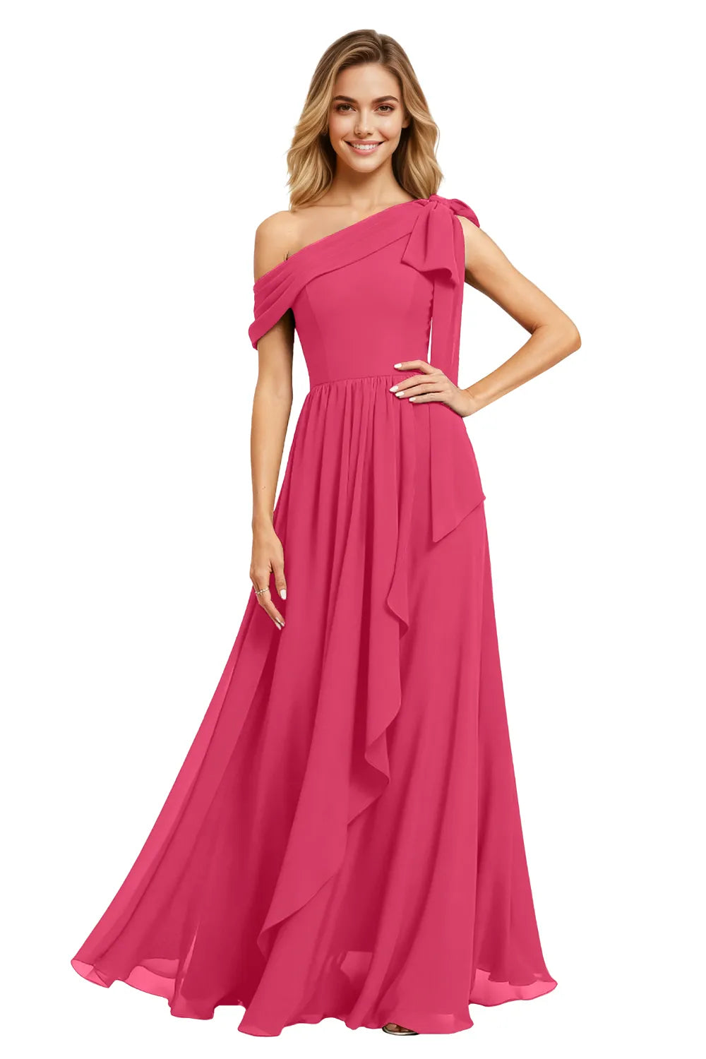 Ethereal One-Shoulder Backless Chiffon Maxi Dress