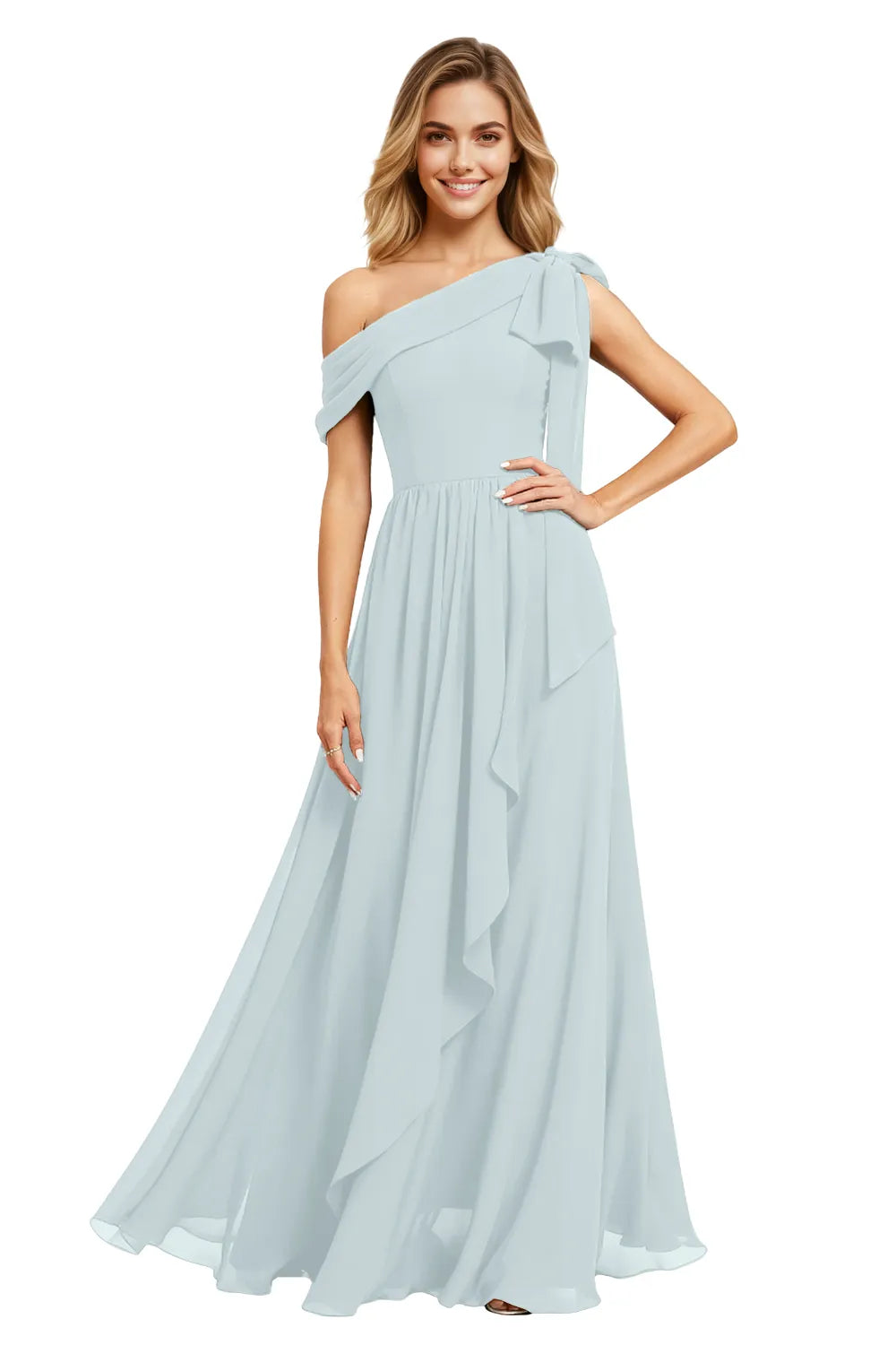 Ethereal One-Shoulder Backless Chiffon Maxi Dress