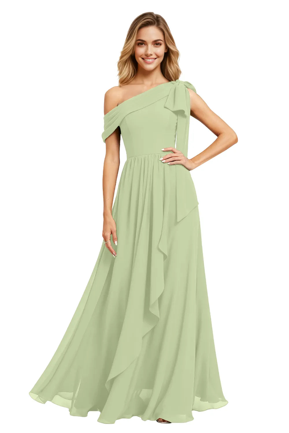 Ethereal One-Shoulder Backless Chiffon Maxi Dress