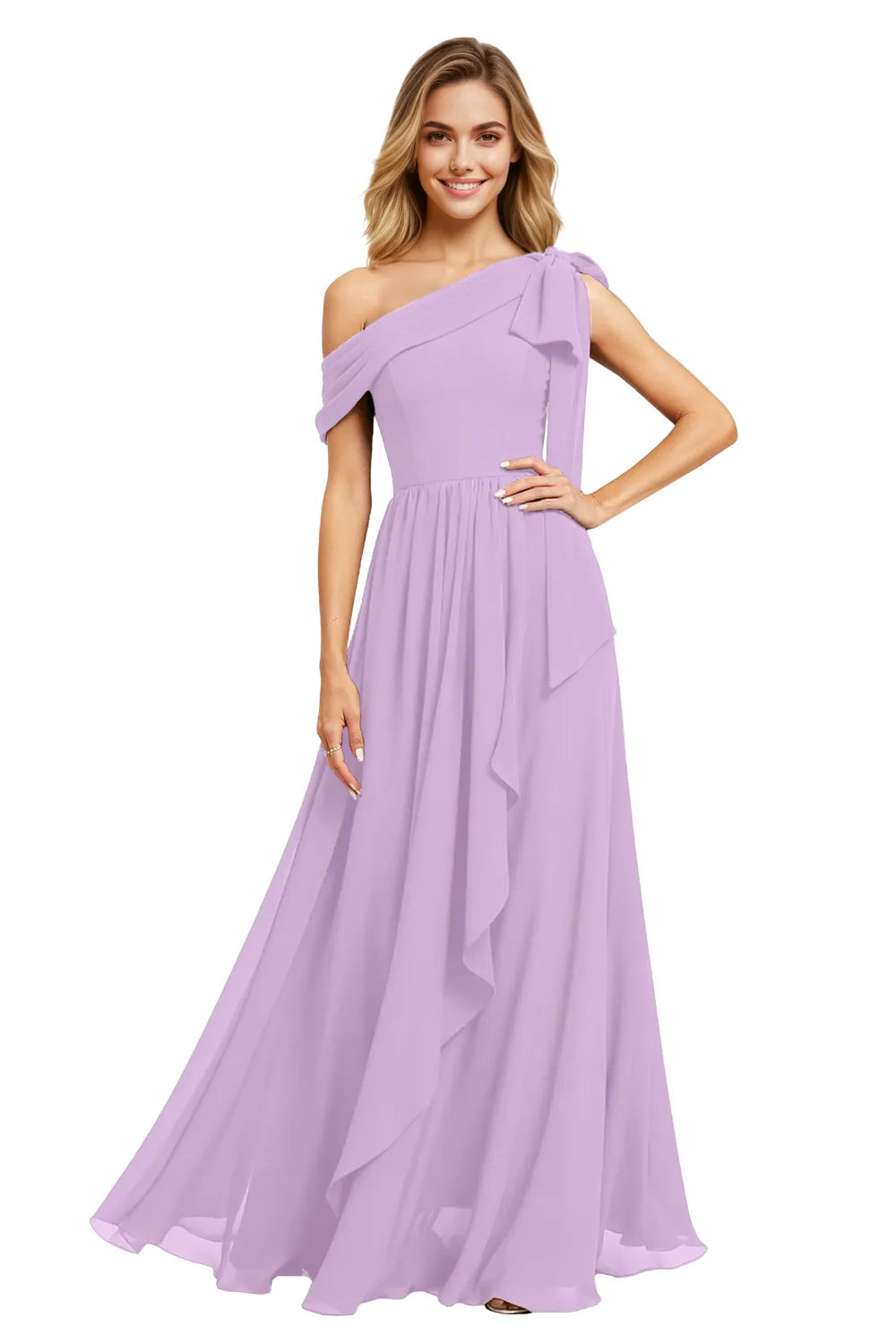 Ethereal One-Shoulder Backless Chiffon Maxi Dress