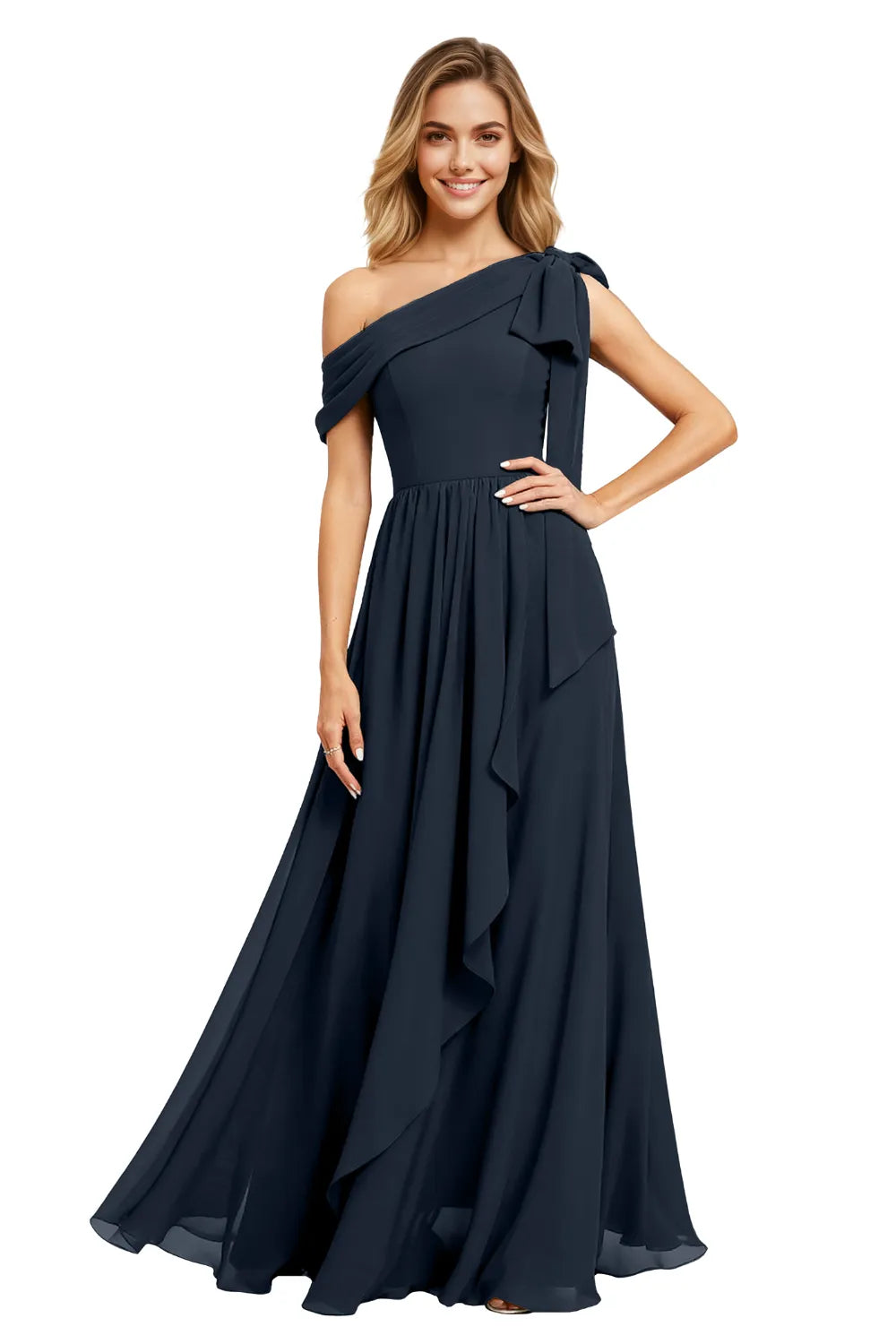 Ethereal One-Shoulder Backless Chiffon Maxi Dress