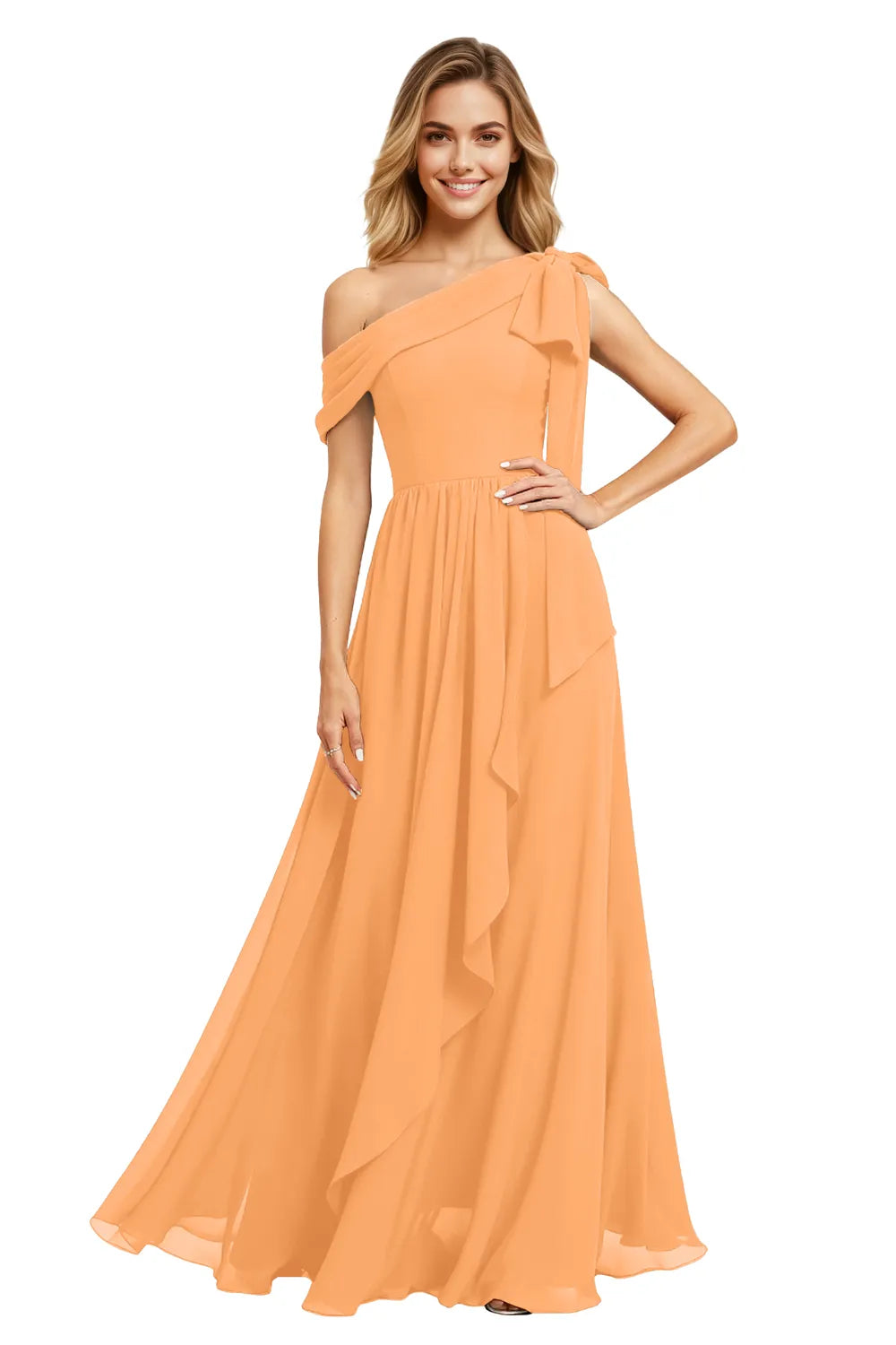 Ethereal One-Shoulder Backless Chiffon Maxi Dress