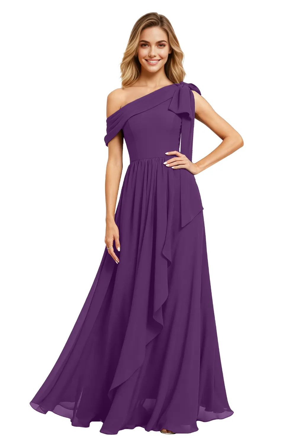 Ethereal One-Shoulder Backless Chiffon Maxi Dress