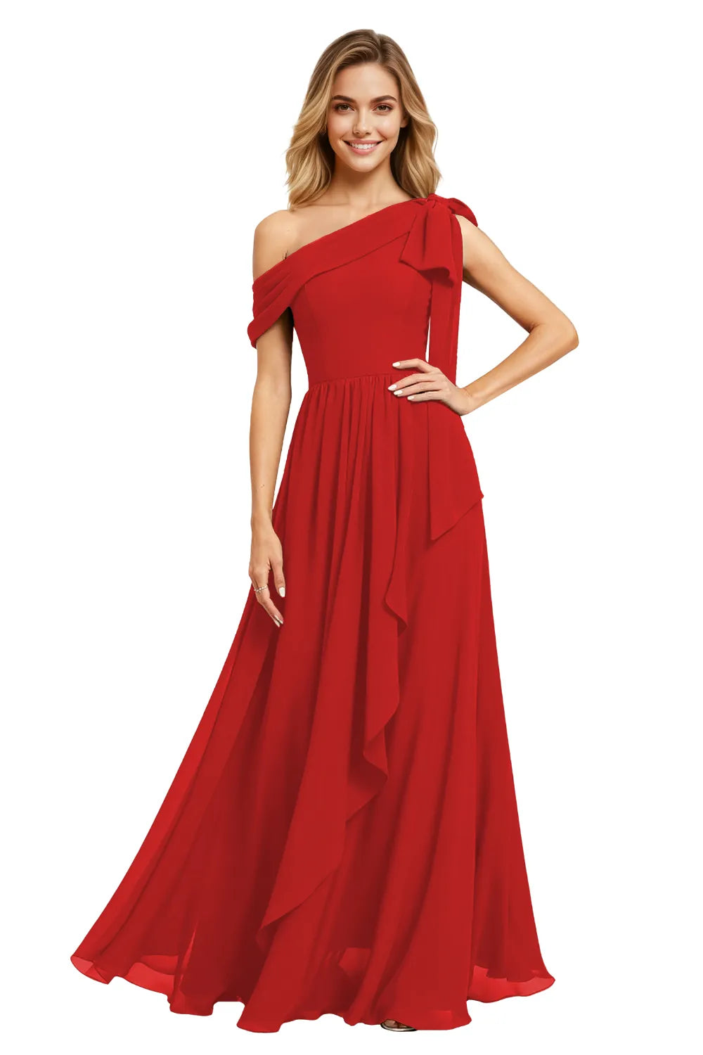 Ethereal One-Shoulder Backless Chiffon Maxi Dress