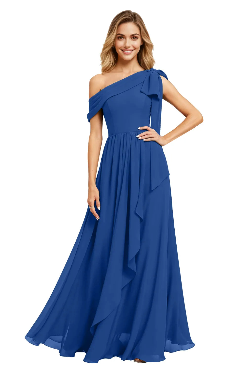 Ethereal One-Shoulder Backless Chiffon Maxi Dress