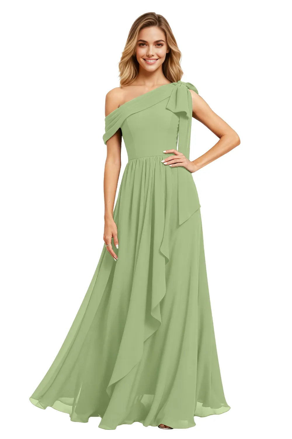 Ethereal One-Shoulder Backless Chiffon Maxi Dress