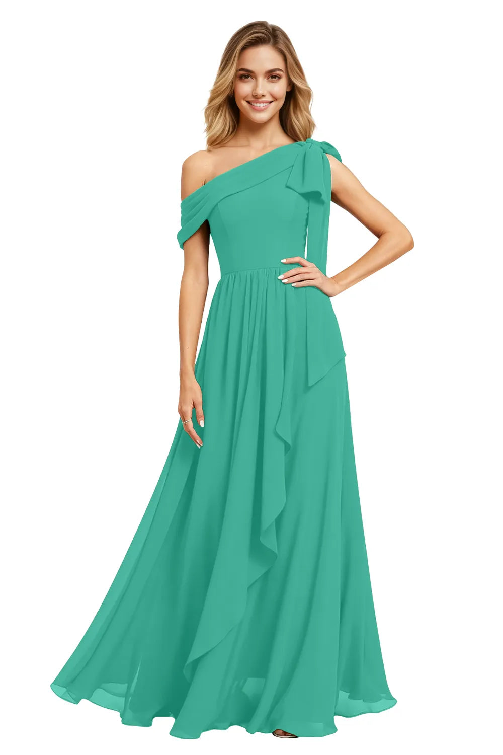 Ethereal One-Shoulder Backless Chiffon Maxi Dress