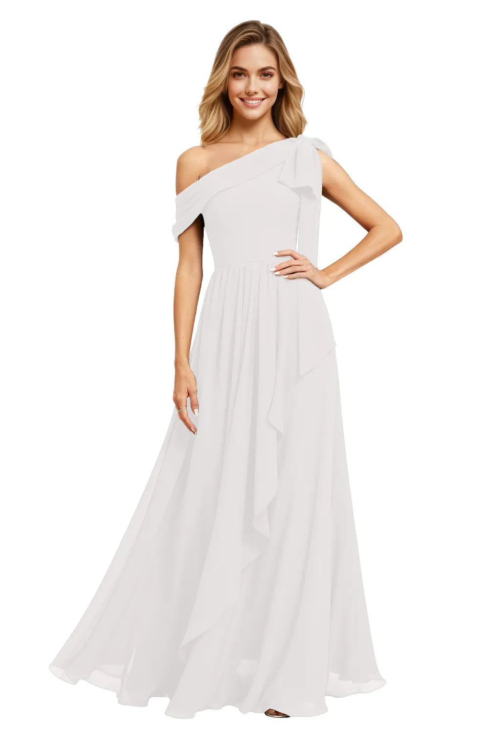 Ethereal One-Shoulder Backless Chiffon Maxi Dress