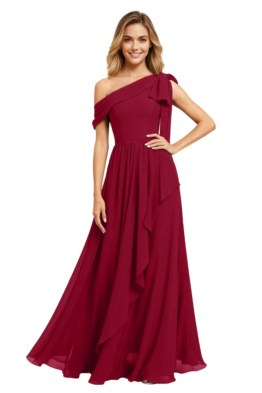 Ethereal One-Shoulder Backless Chiffon Maxi Dress