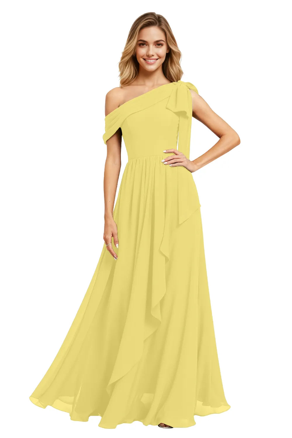 Ethereal One-Shoulder Backless Chiffon Maxi Dress