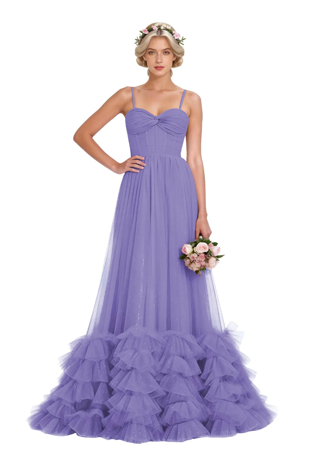 Strapless Ruffled Tulle Prom Ball Gown Dress