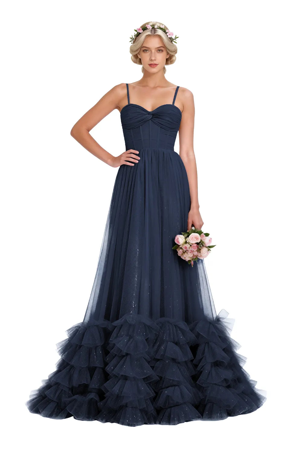 Strapless Ruffled Tulle Prom Ball Gown Dress