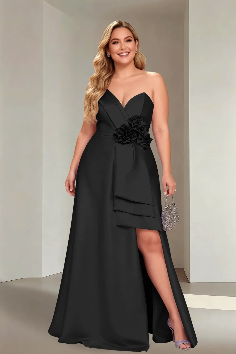 Plus Size Flora Satin Strapless Evening Gown