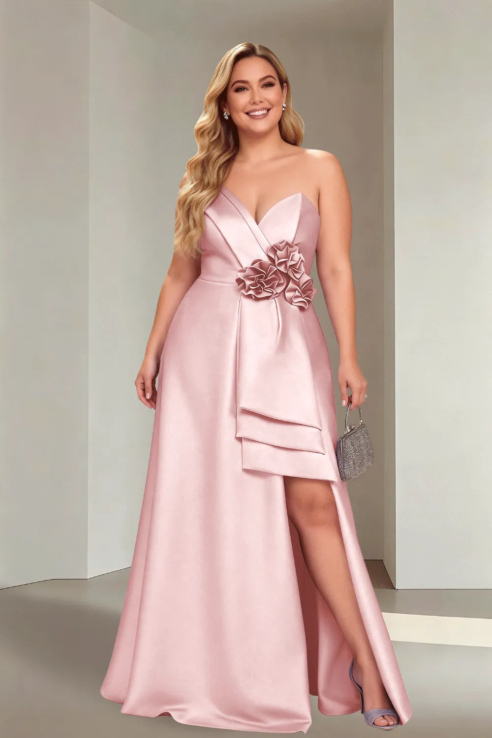 Plus Size Flora Satin Strapless Evening Gown