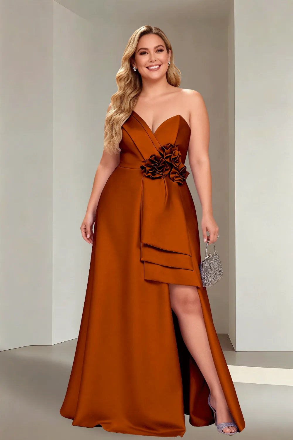 Plus Size Flora Satin Strapless Evening Gown