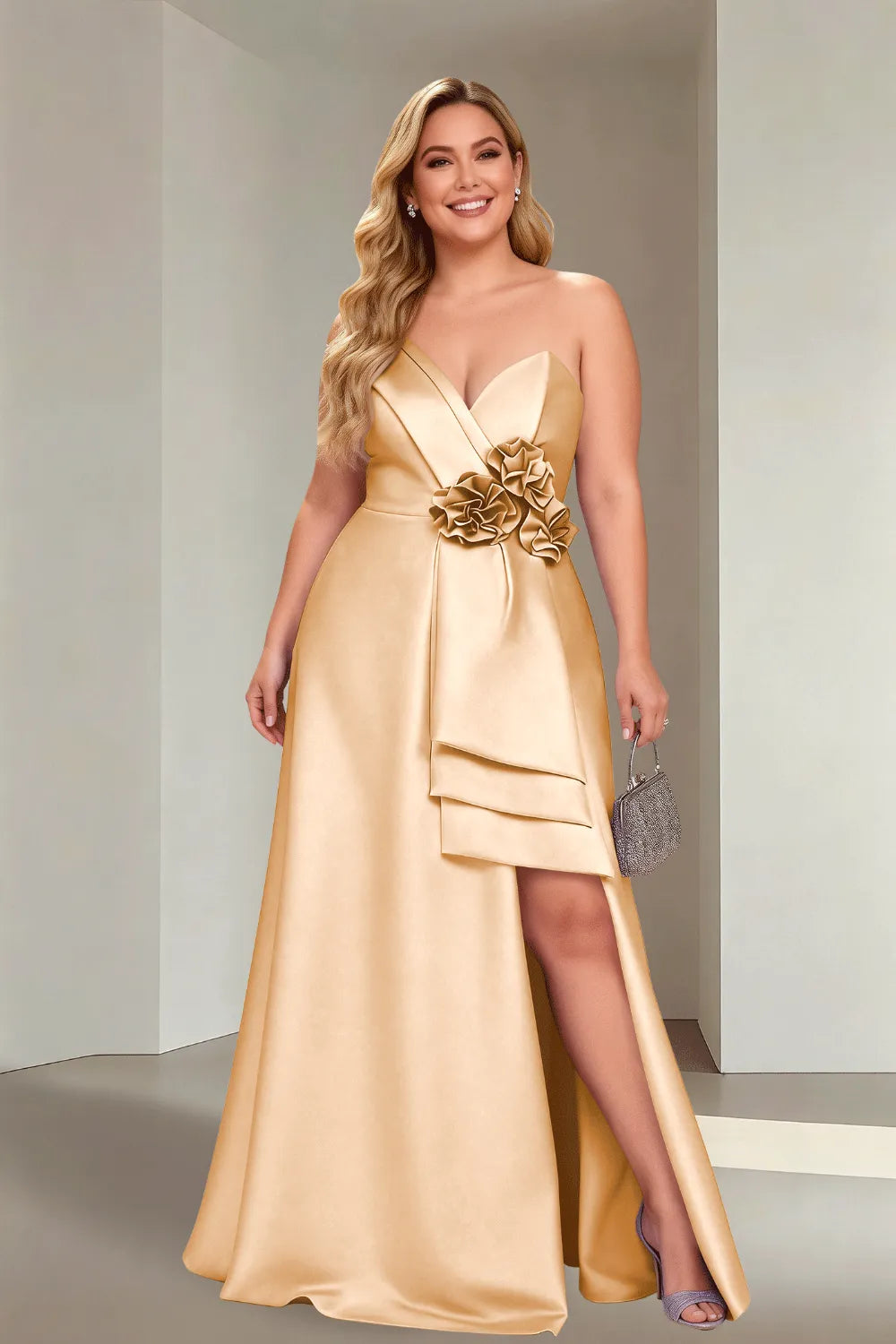 Plus Size Flora Satin Strapless Evening Gown