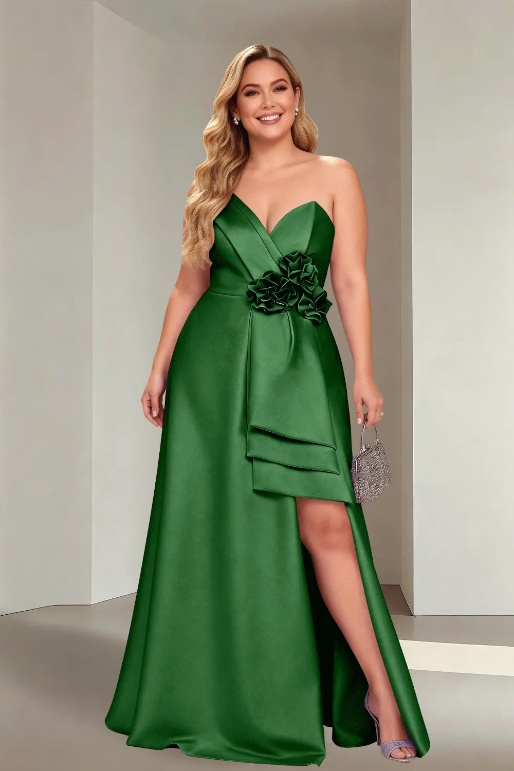 Plus Size Flora Satin Strapless Evening Gown