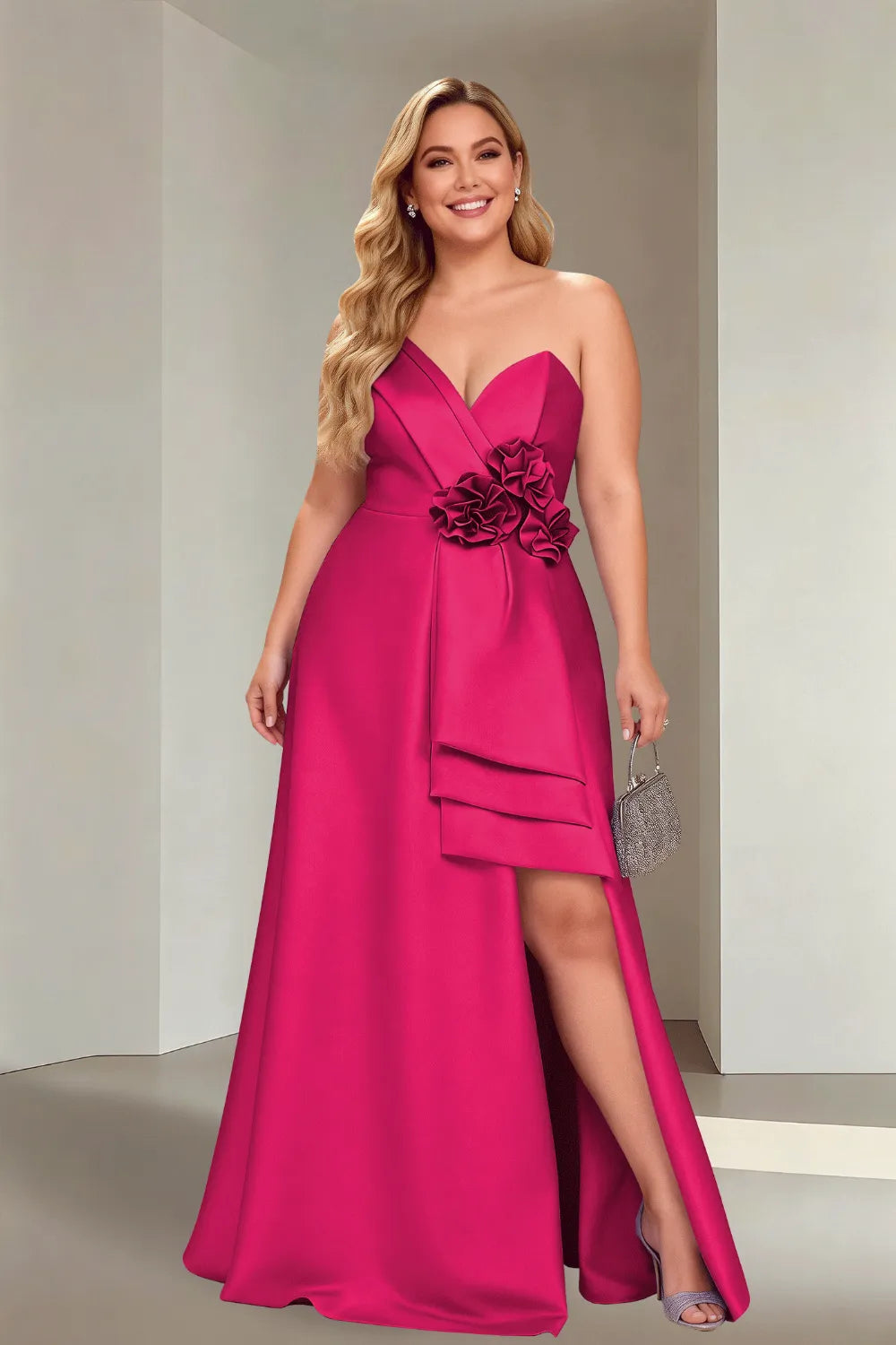 Plus Size Flora Satin Strapless Evening Gown