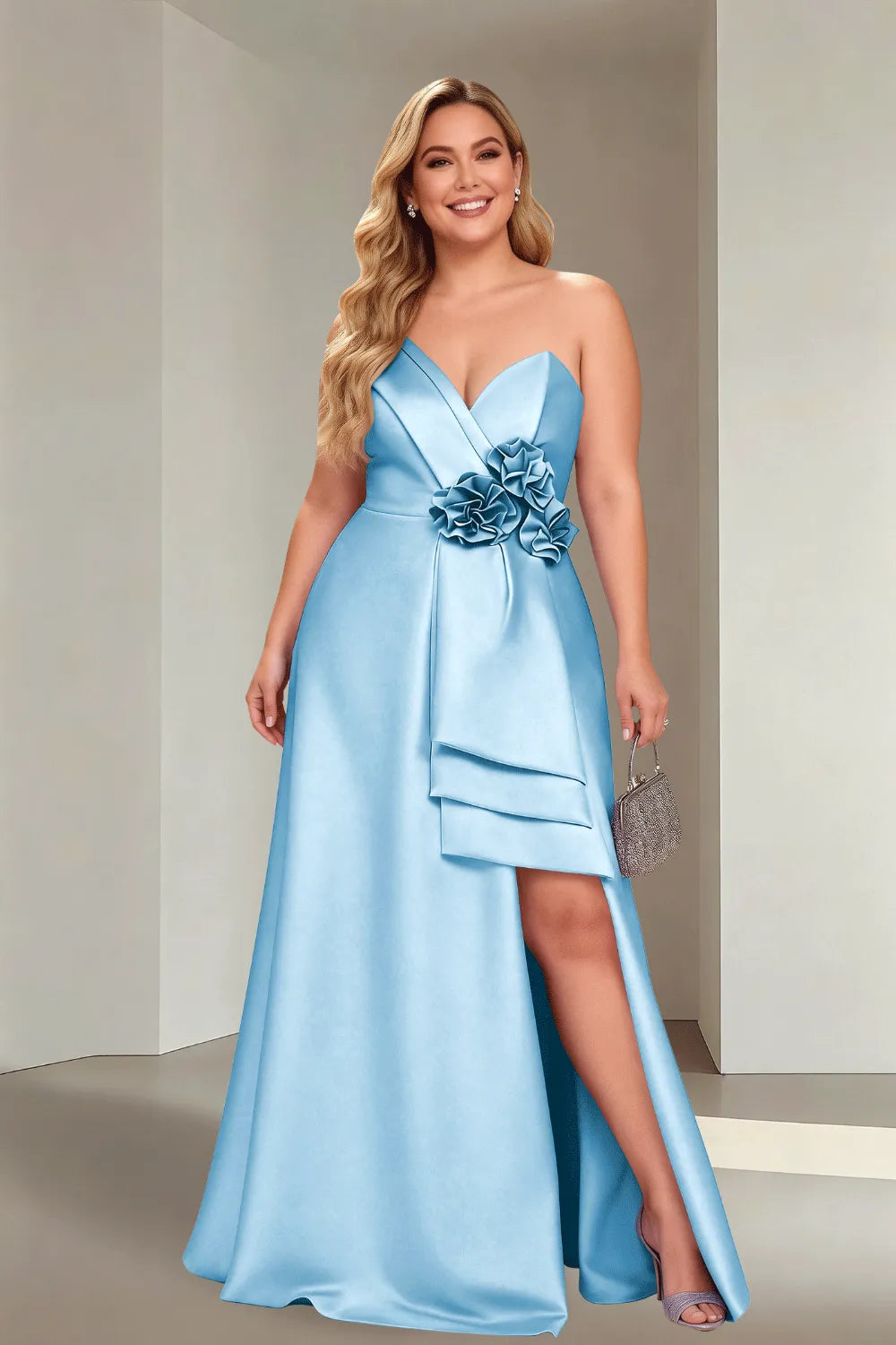 Plus Size Flora Satin Strapless Evening Gown
