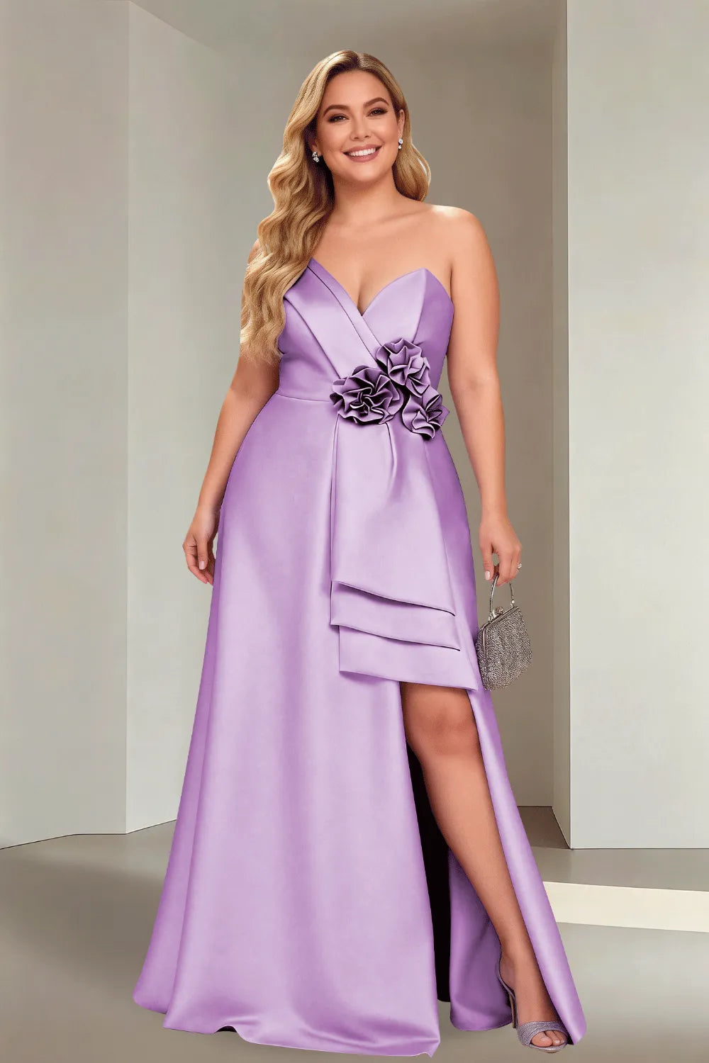 Plus Size Flora Satin Strapless Evening Gown