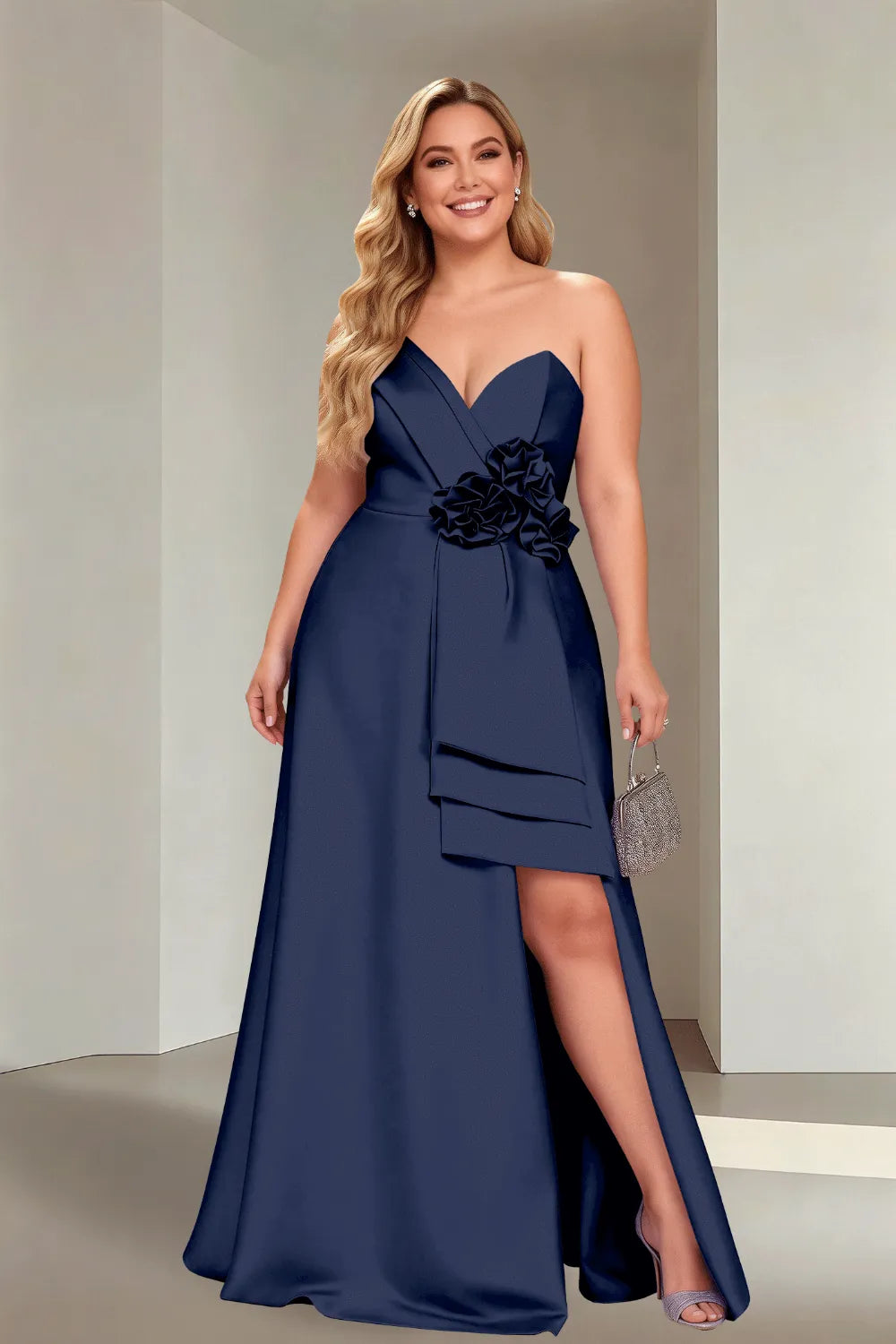 Plus Size Flora Satin Strapless Evening Gown