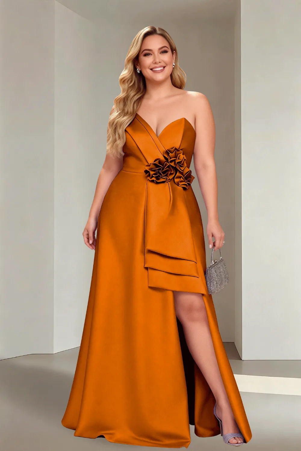 Plus Size Flora Satin Strapless Evening Gown